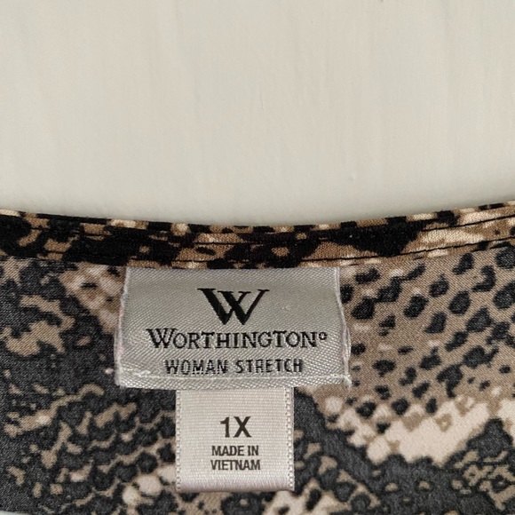 Women’s Worthington brown, black and cream stretch blouse 1X - Picture 3 of 4